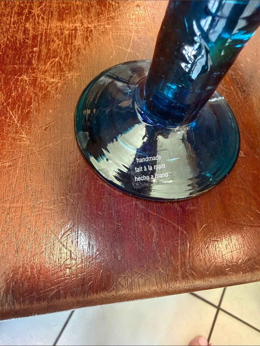 Crate&Barrel Artisan Mexican Blue Glass Margarita Glasses - Set of 8
